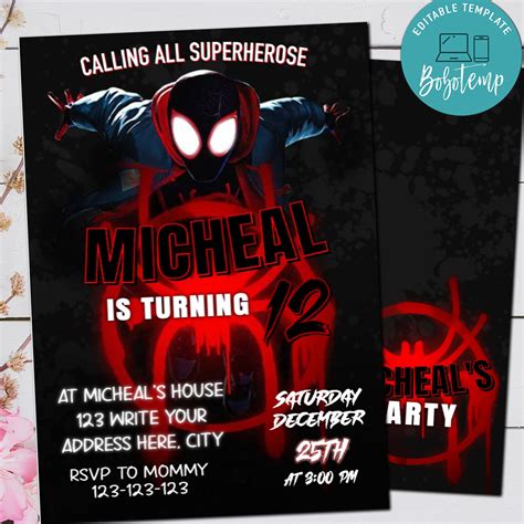 (Free Editable PDF) Spiderman Miles Morales Birthday Invitation Templates. . Miles morales birthday invitation